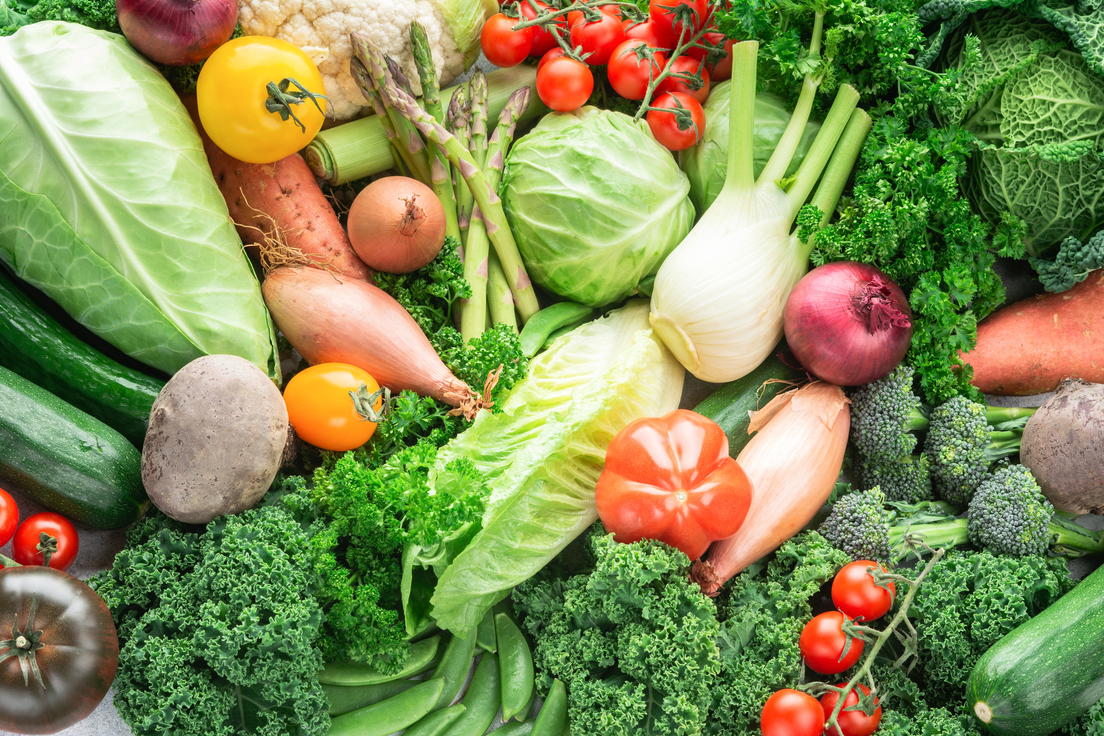 Variety of organic vegetables background, grocery shopping
